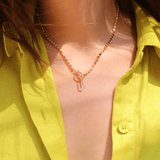 Pave Initial Pendant 3mm Disc Toggle Bar Necklace - Wear with style