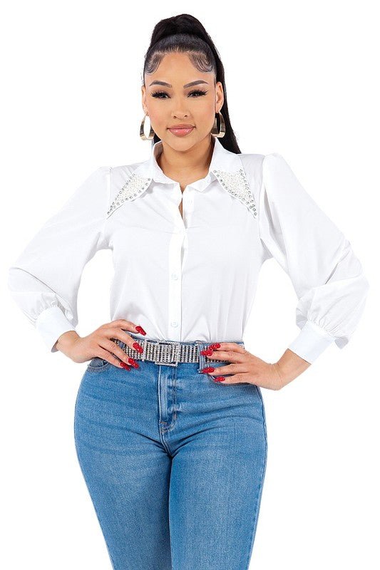 Pearl Collared Button Down Shirt - Wear with style