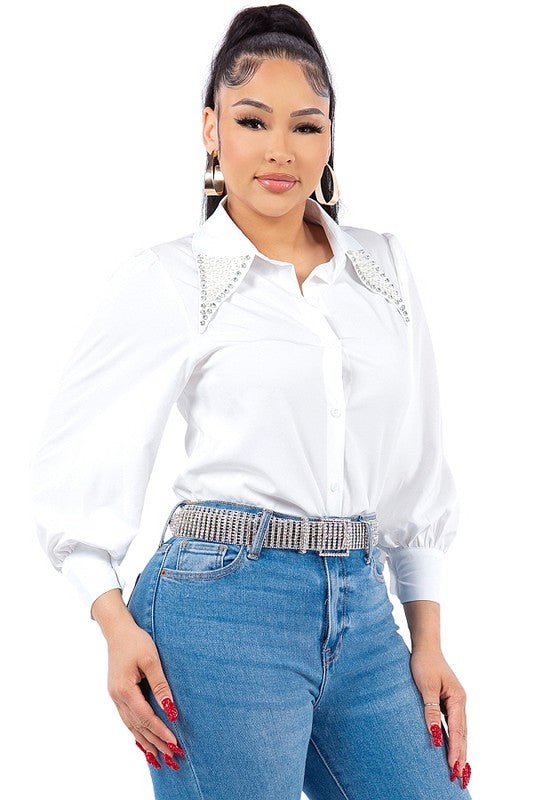 Pearl Collared Button Down Shirt - Wear with style