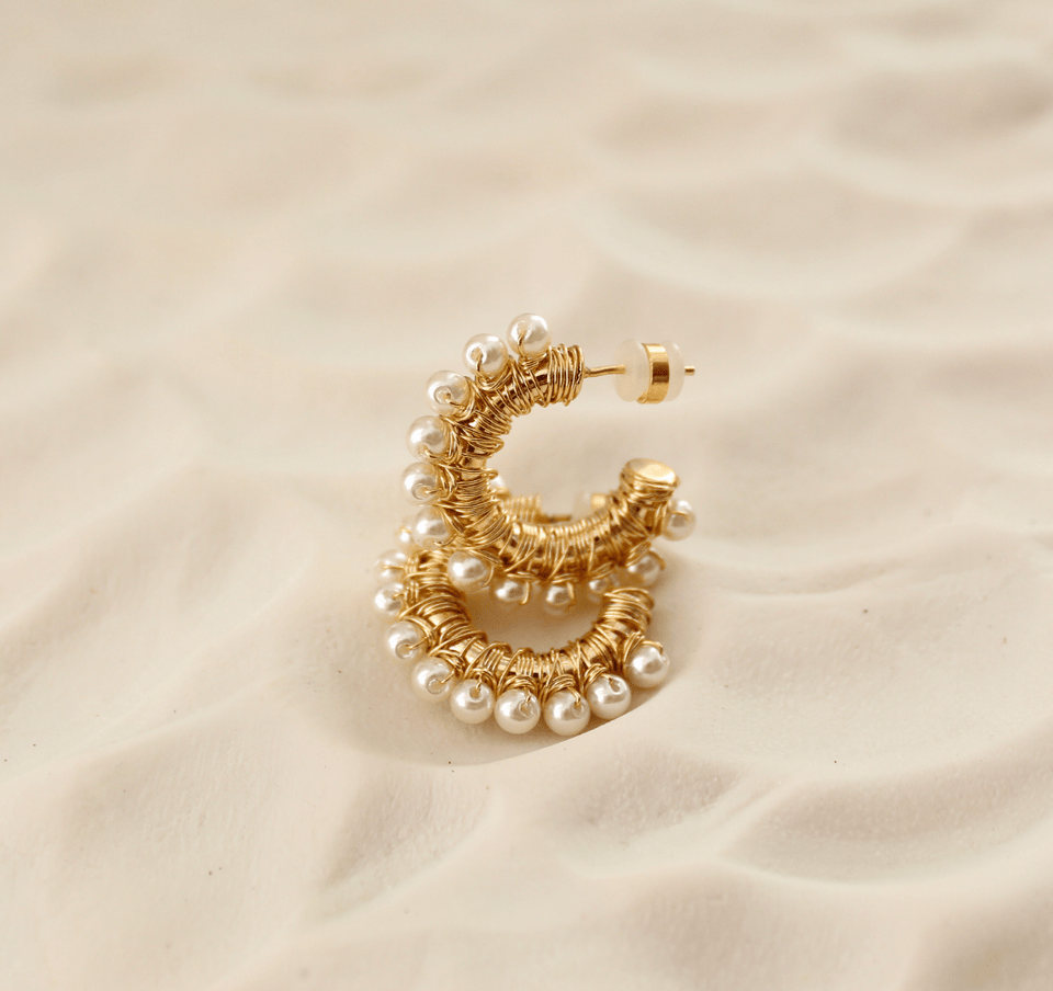 Pearl Wire Wrapped Gold Hoop Earrings & Pearl Ear Cuffs - Wear with style