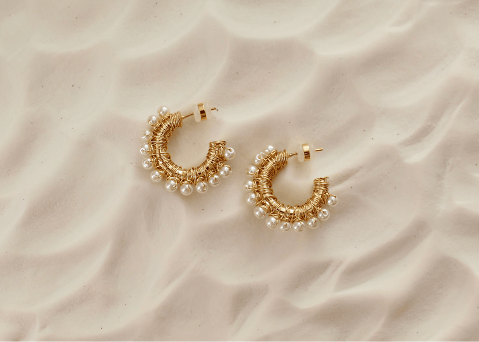 Pearl Wire Wrapped Gold Hoop Earrings & Pearl Ear Cuffs - Wear with style