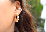 Pearl Wire Wrapped Gold Hoop Earrings & Pearl Ear Cuffs - Wear with style