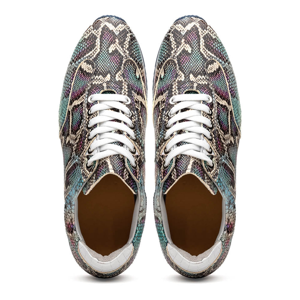 65-215-BLU PERI Python Embossed Italian Calfskin Sneakers, Marine Blue