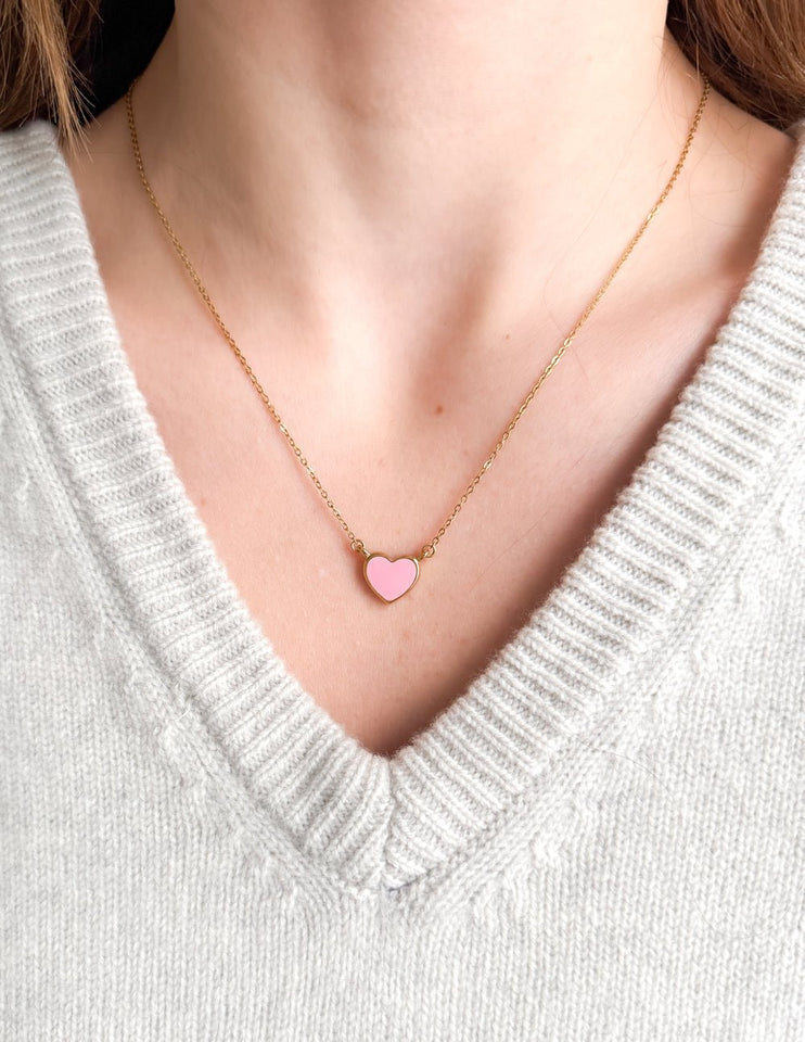 Pink Enamel Heart Necklace - Wear with style