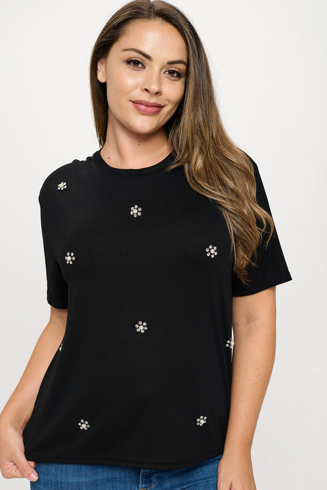 Rhinestone Embellished T-Shirt - Wear with style