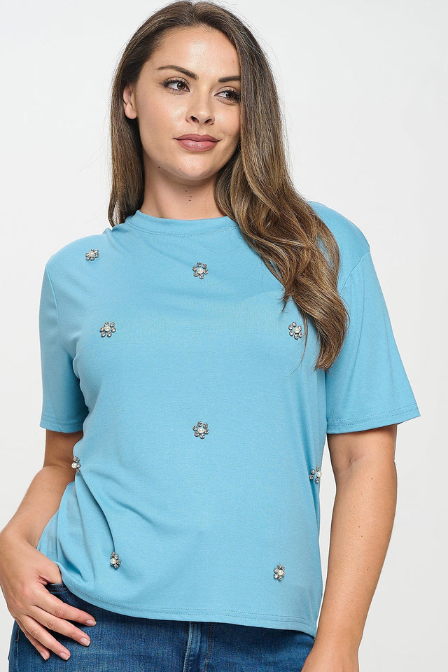 Rhinestone Embellished T-Shirt - Wear with style