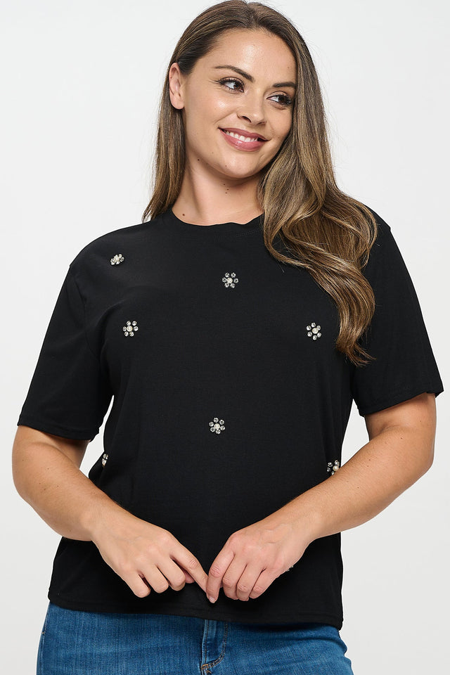 Rhinestone Embellished T-Shirt - Wear with style