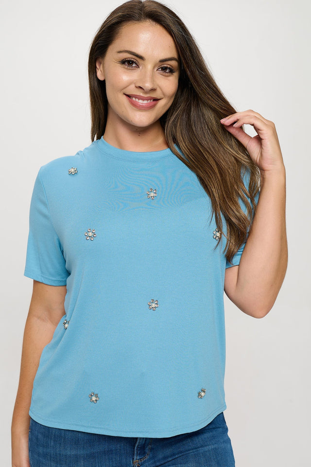 Rhinestone Embellished T-Shirt - Wear with style