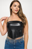 Rhinestone Fringed Faux Leather Top - Wear with style
