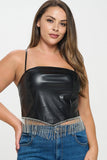 Rhinestone Fringed Faux Leather Top - Wear with style