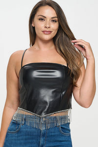 Rhinestone Fringed Faux Leather Top - Wear with style