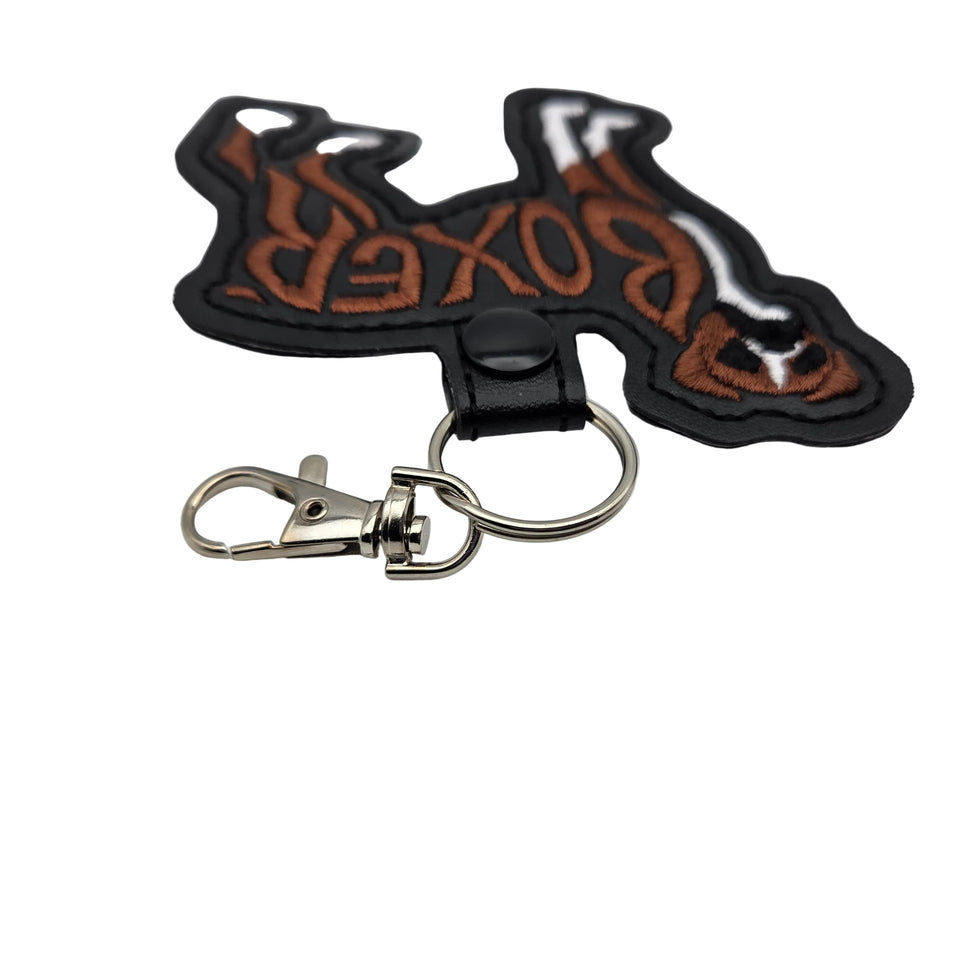Boxer Dog Keychain Tab, Embroidered Boxer Breed Bag Tag, Faux Leather Dog Mom Gift, Boxer Key Fob, Dog Trainer Gear Accessory