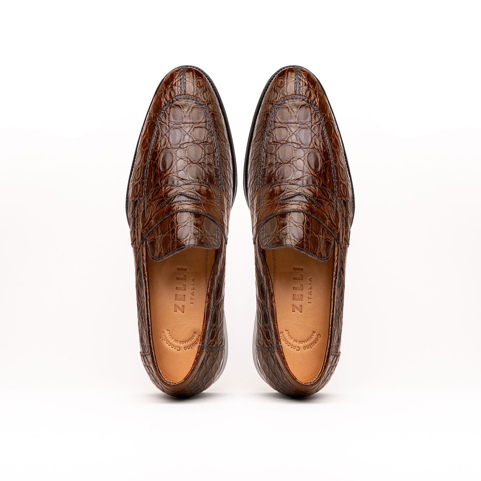 11-201-CGM ROMA Crocodile Penny Loafer, Cognac