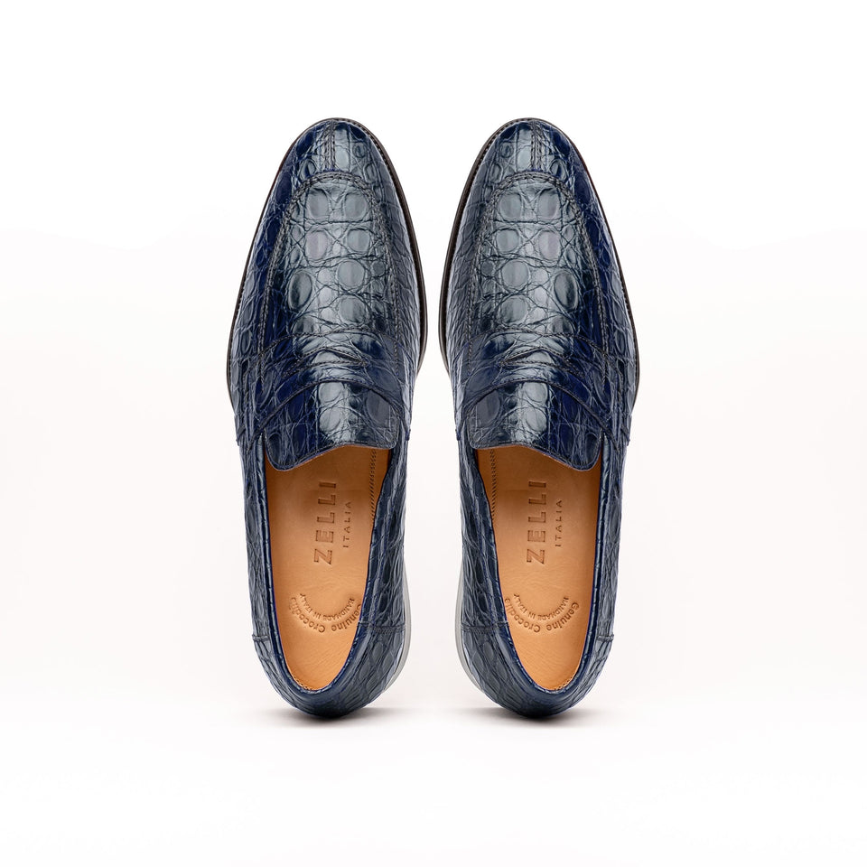 11-201-NVY ROMA Crocodile Penny Loafer, Navy