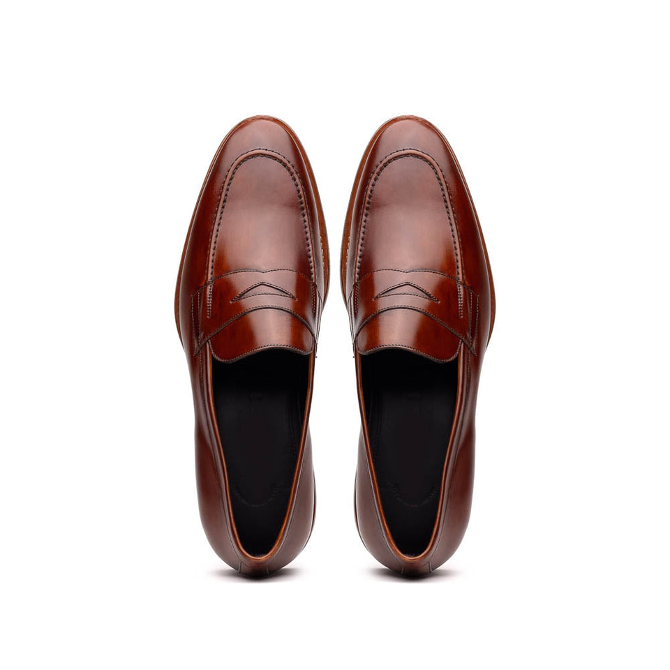 15-400-CGN ROMA Hand Burnished Calfskin Penny Loafer Cognac