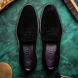 16-657-BLK ROMA Italian Suede Penny Loafers Black