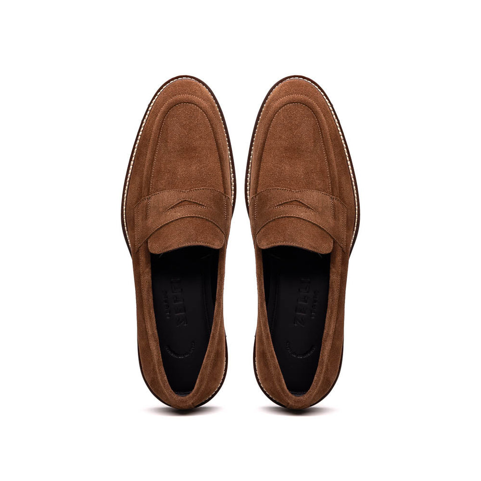 16-657-TOB ROMA Italian Suede Penny Loafers Tobacco