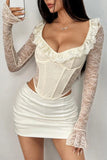 Romantic Ruffled Lace Long Sleeve Corset Top - Wear with style