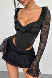 Romantic Ruffled Lace Long Sleeve Corset Top - Wear with style