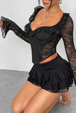 Romantic Ruffled Lace Long Sleeve Corset Top - Wear with style