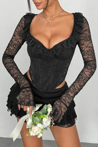 Romantic Ruffled Lace Long Sleeve Corset Top - Wear with style