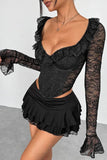 Romantic Ruffled Lace Long Sleeve Corset Top - Wear with style