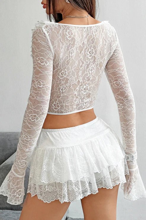 Romantic Ruffled Lace Long Sleeve Corset Top - Wear with style