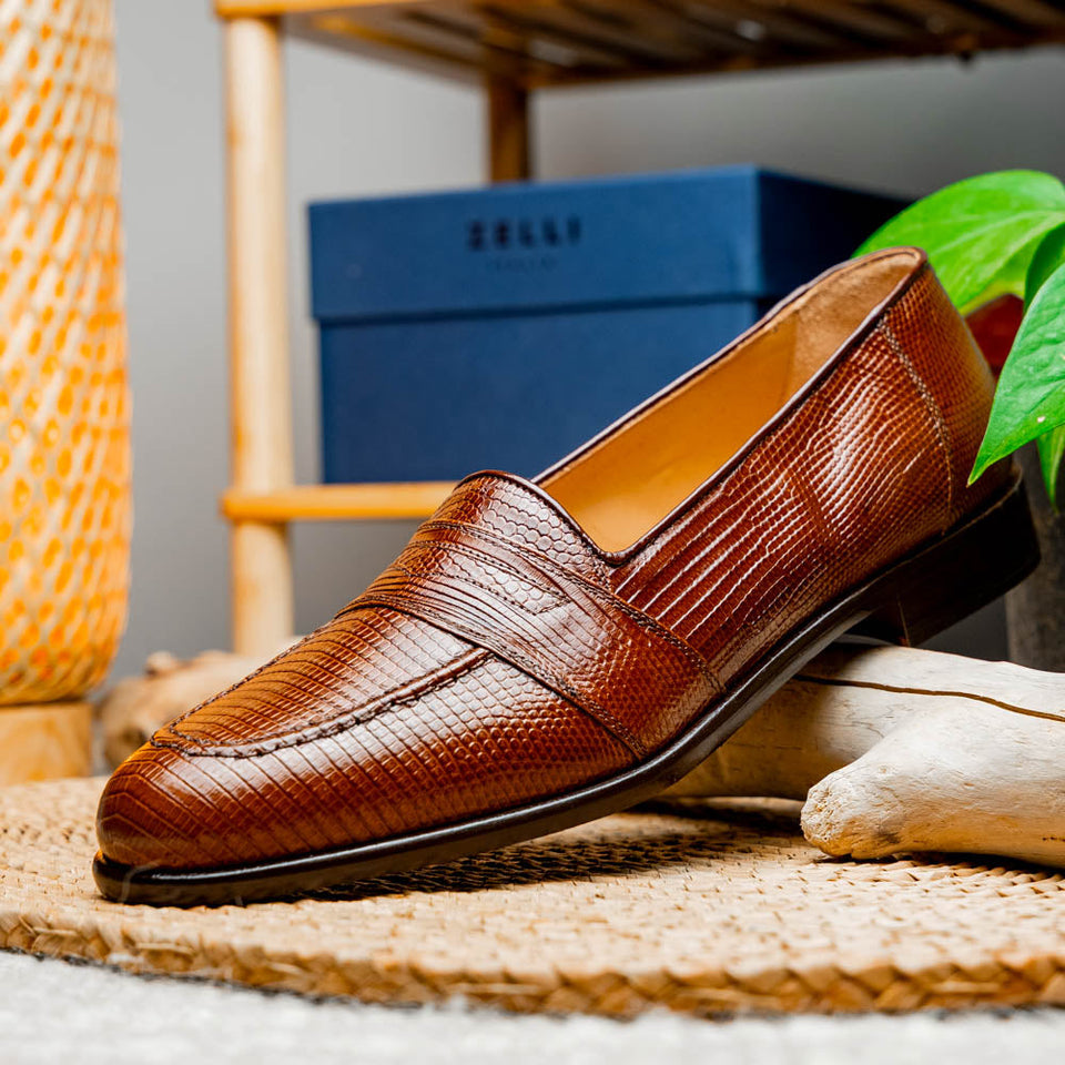 14-202-CGN ROSSI Teju Lizard Penny Loafer, Cognac