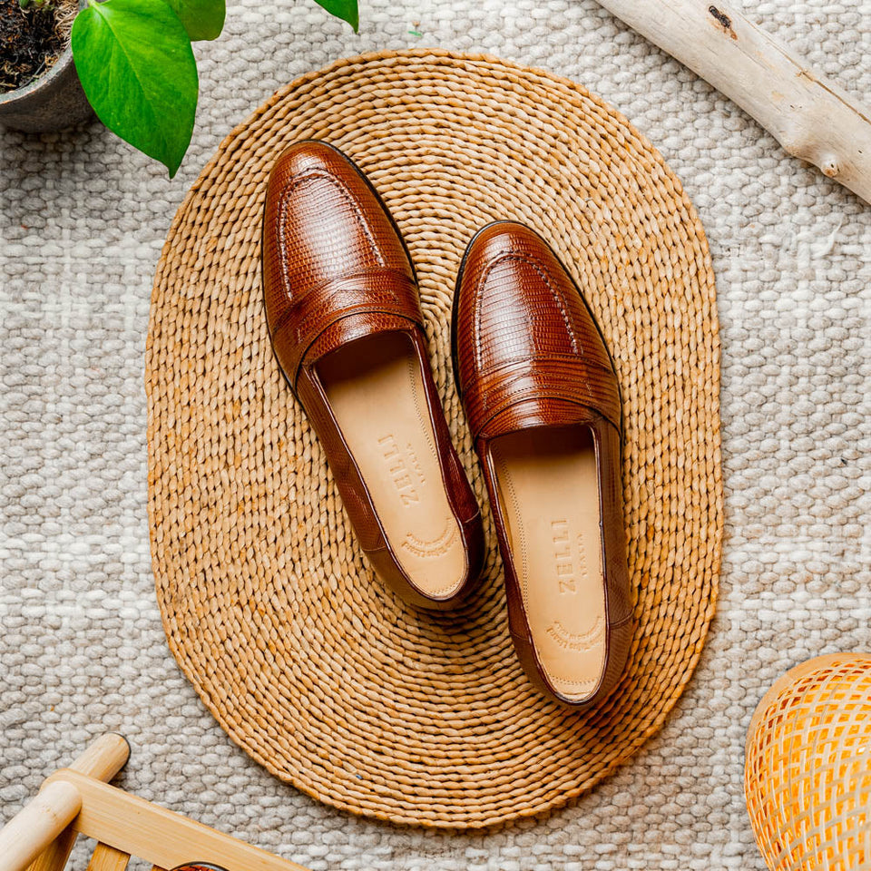14-202-CGN ROSSI Teju Lizard Penny Loafer, Cognac
