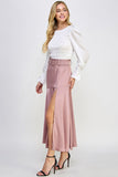 Round Neck Long Balloon Sleeve Smocking Satin Top - Wear with style