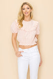 Ruffle crop top with puff sleeve and an open back design - Wear with style