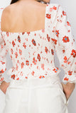 Ruffled elastic cuffs and smocked waist Floral print top - Wear with style