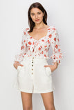 Ruffled elastic cuffs and smocked waist Floral print top - Wear with style