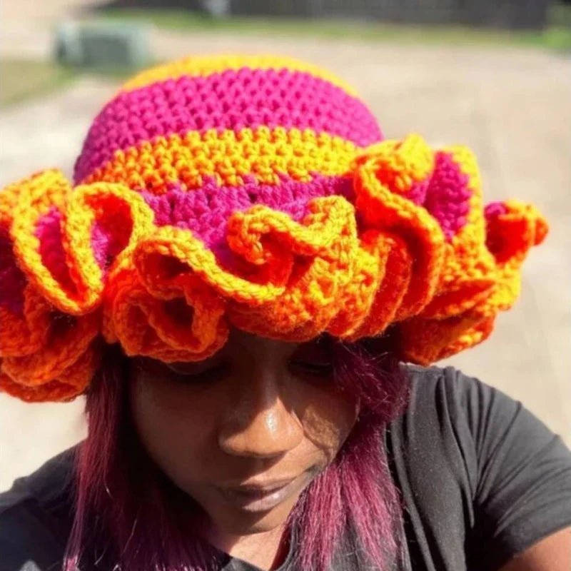 Ruffled Handmade Knit Bucket Hat - Wear with style
