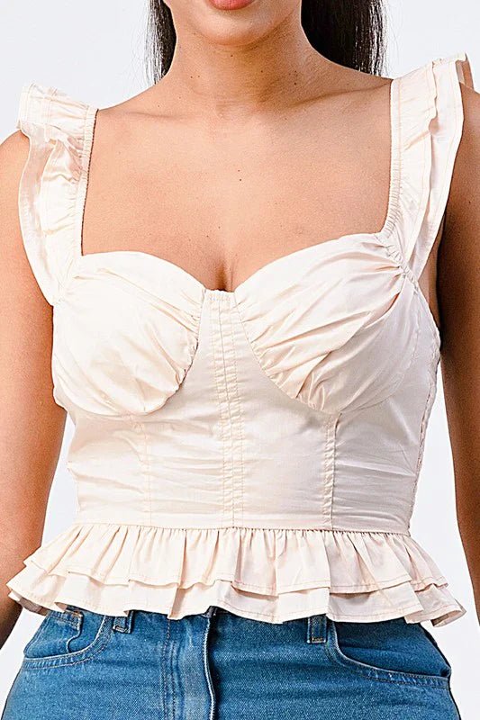 RUFFLED STRAPS SWEETHEART LAYERED COTTON TOP - Wear with style