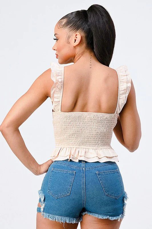 RUFFLED STRAPS SWEETHEART LAYERED COTTON TOP - Wear with style