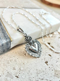 Sacred Heart Necklace in 925 Sterling Silver – Mexican Jewelry with 19” Figaro Chain, Collar de sagrado corazón de plata .925 plata mexicana - Wear with style