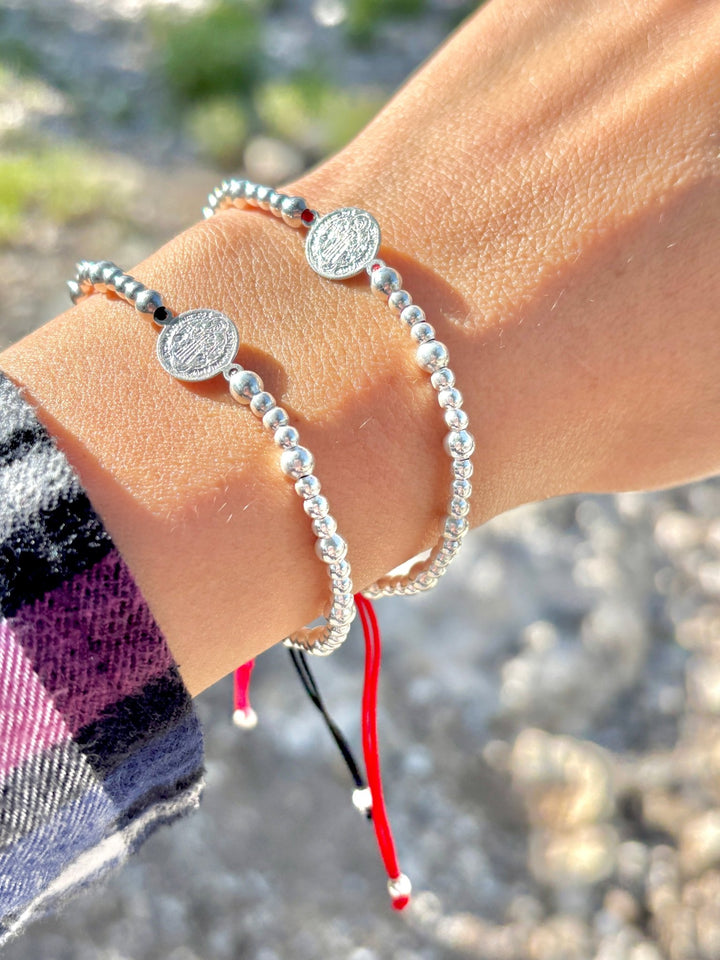 Saint Benedict Protection Bracelet – Red or Black Cord – Adjustable 925 Sterling Silver – Spiritual Evil Eye Defense – Handmade Gift for Him/Her - Wear with style