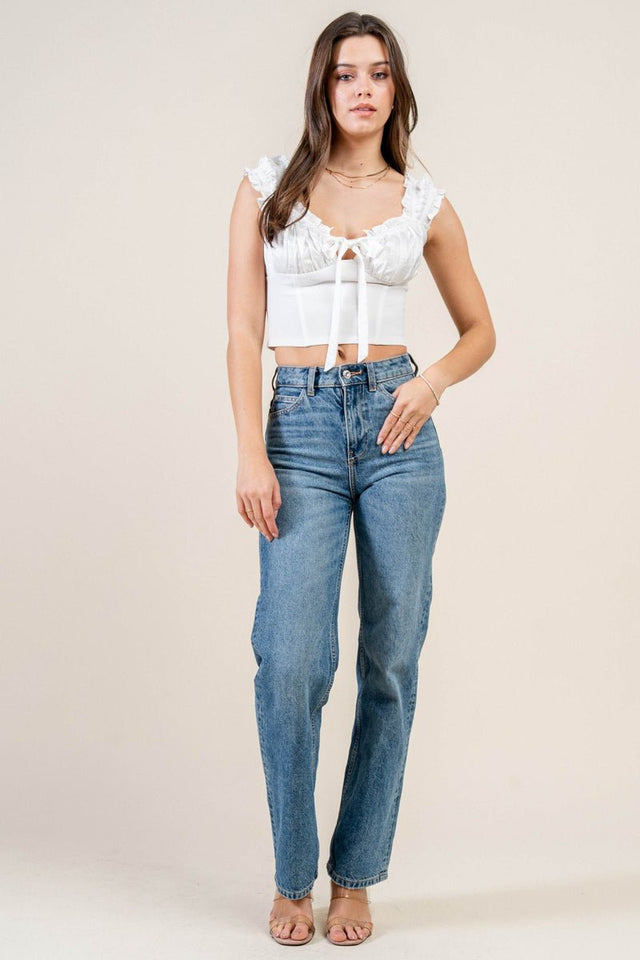 Satin Tie-Front Ruffle Bustier Crop Top - Wear with style