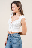 Satin Tie-Front Ruffle Bustier Crop Top - Wear with style