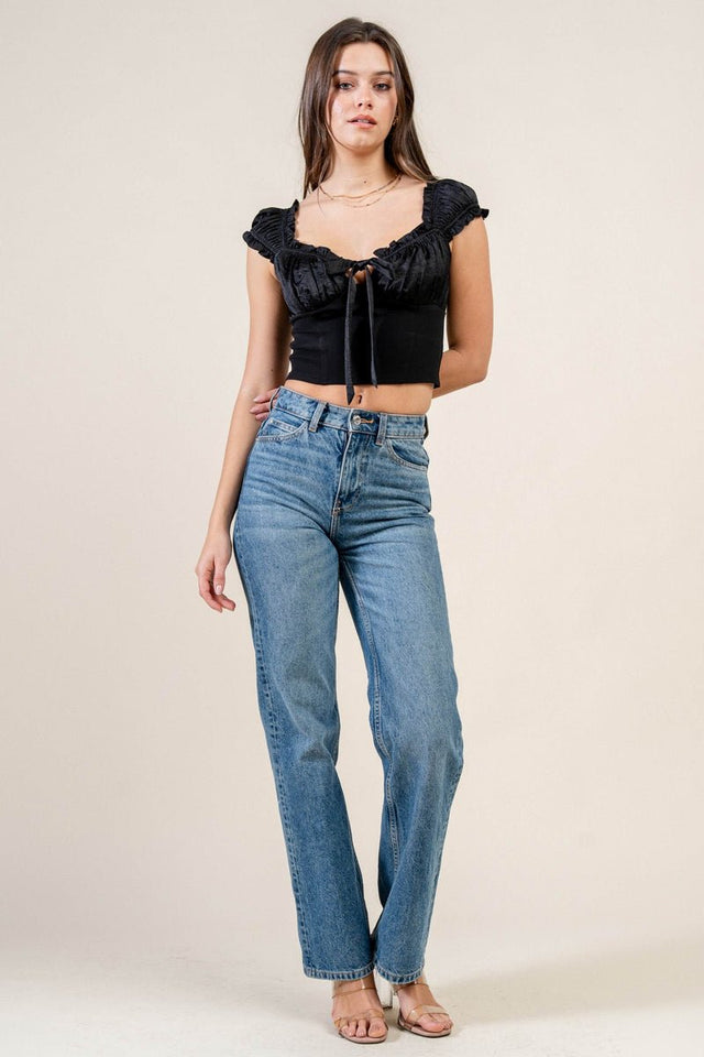 Satin Tie-Front Ruffle Bustier Crop Top - Wear with style