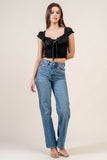 Satin Tie-Front Ruffle Bustier Crop Top - Wear with style