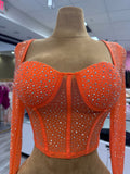 Seline Corset Mesh Long Sleeve Rhinestone Top - Wear with style