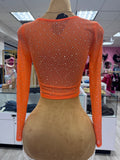 Seline Corset Mesh Long Sleeve Rhinestone Top - Wear with style
