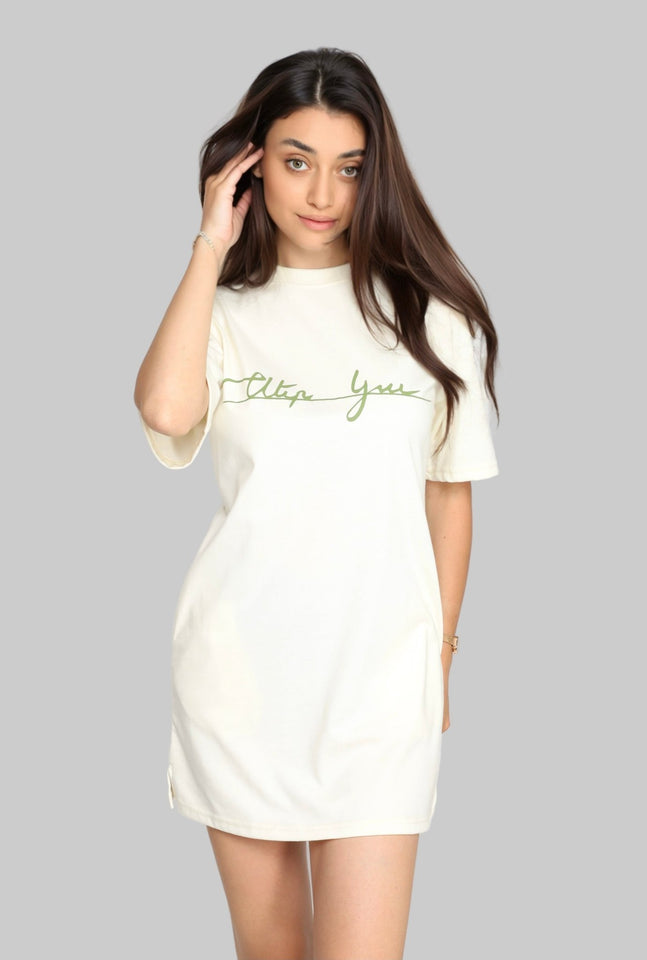 Սեր Կա Cotton t-shirt dress with side pockets - light ivory - Wear with style