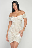 Shiny Velvet Off-Shoulder Ruched Mini Dress - Wear with style