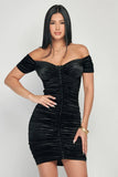 Shiny Velvet Off-Shoulder Ruched Mini Dress - Wear with style