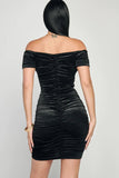 Shiny Velvet Off-Shoulder Ruched Mini Dress - Wear with style