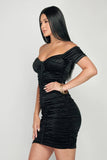 Shiny Velvet Off-Shoulder Ruched Mini Dress - Wear with style