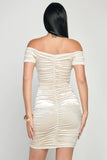 Shiny Velvet Off-Shoulder Ruched Mini Dress - Wear with style